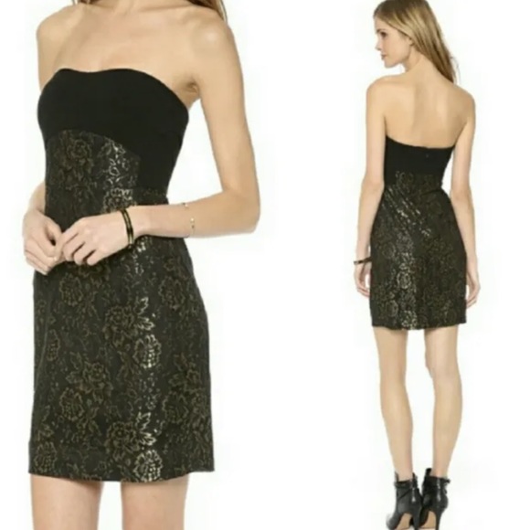 DVF Metallic Gold Black Mini Dress Strapless Party Sz 8 NWT - Picture 1 of 10